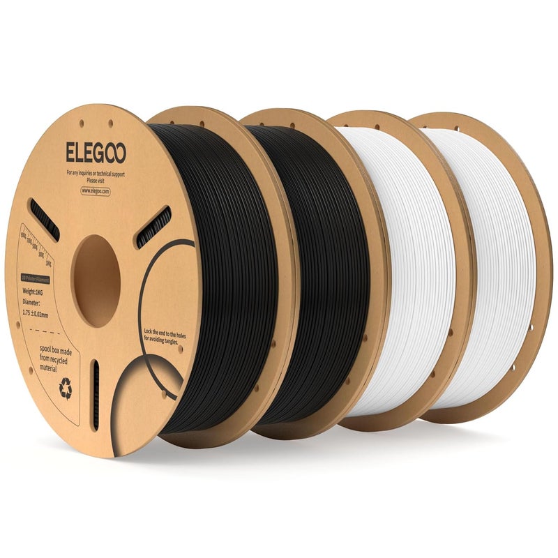 ELEGOO حزمة خيوط PLA بقطر 1.75 مم 4 كجم، أسود وأبيض، خيوط طابعة ثلاثية الأبعاد بالجملة بدقة أبعاد +/- 0.02 مم، 4 عبوات 1 كجم على بكرة كرتونية (2.2 رطل) تناسب معظم طابعات FDM ثلاثية الأبعاد - Image 1